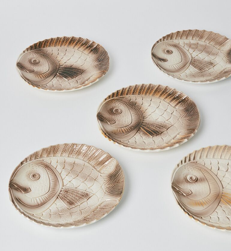 Assiette Poisson vintage beige